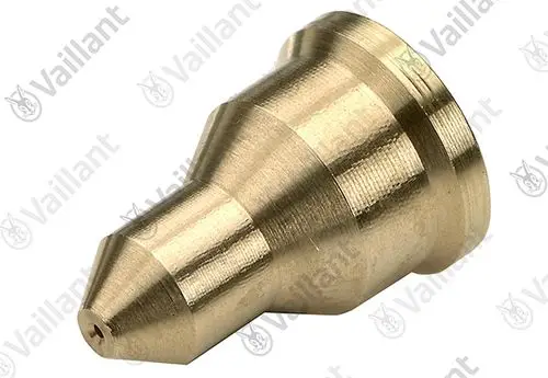 Vaillant Zündbrennerdüse aus Messing in konischer Form mit einem runden Ende und einer Öffnung in der Mitte.